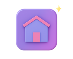 3d render of purple home icon for UI UX web mobile apps social media ads design png