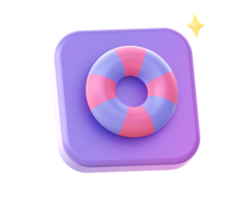 3d render of purple inflatable rescue swimming ring side icon for UI UX web mobile apps social media ads design png