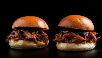 Slow cooked pulled pork sandwich with coleslaw generated by AI photo