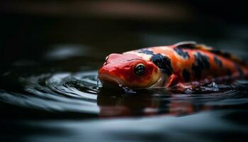 manchado koi carpa nadando en tranquilo estanque generado por ai foto