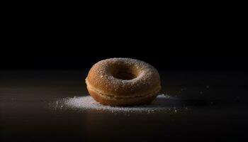 Indulgent homemade donut with chocolate icing temptation generated by AI photo