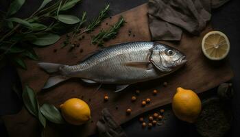 A gourmet seafood meal with fresh ingredients generated by AI photo