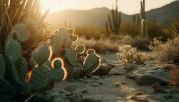 Sunrise over arid mountain landscape, nature beauty generated by AI photo