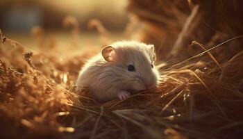 Fluffy young rabbit sitting in green meadow generated by AI photo