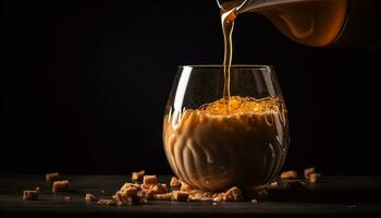 Organic chocolate dessert pouring sweet liquid refreshment generated by AI photo