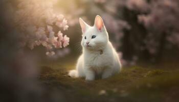 mullido gatito sentado en prado, juguetón curiosidad generado por ai foto