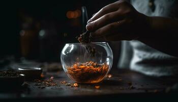 Caucasian barista pouring hot coffee for men indoors generated by AI photo