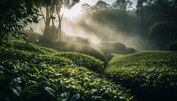 Organic tea crop grows in lush Cameron Highlands generated by AI photo