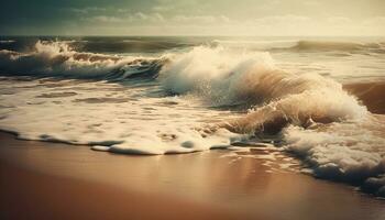 Sunrise over tranquil seascape, waves breaking gently generated by AI photo