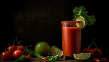 Organic citrus cocktail on rustic wooden table generated by AI photo