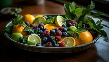 Organic berry salad with citrus freshness and mint generated by AI photo