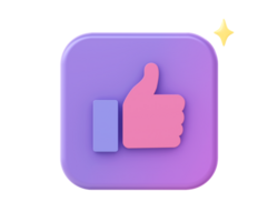 3d render of purple like hand icon for UI UX web mobile apps social media ads design png