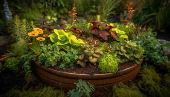 Fresh hydrangea blooms in lush green garden generated by AI photo