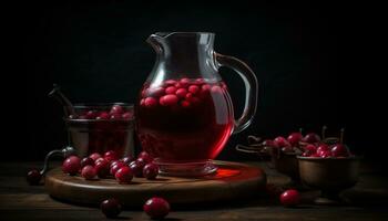 Juicy berry refreshment on rustic wooden table generated by AI photo