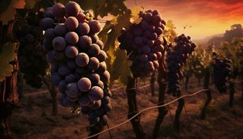Grapevine in autumn, ripe fruit hanging, nature organic winemaking generated by AI photo