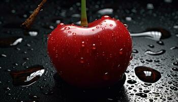 Freshness drops, wet nature, gourmet organic liquid, sweet refreshing dark apple generated by AI photo