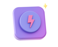 3d render of purple lightning energy flash power side icon for UI UX web mobile apps social media ads design png