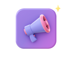 3d render of purple loudspeaker icon for UI UX web mobile apps social media ads design png