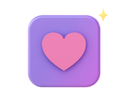 3d render of purple love heart icon for UI UX web mobile apps social media ads design png