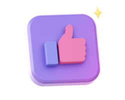 3d hacer de púrpura me gusta mano lado icono para ui ux web móvil aplicaciones social medios de comunicación anuncios diseño png