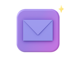 3d render of purple mail or message icon for UI UX web mobile apps social media ads design png