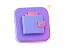 3d render of purple money wallet side icon for UI UX web mobile apps social media ads design png