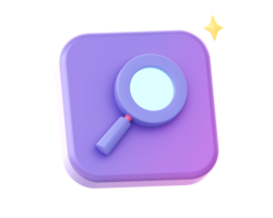 3d render of purple magnifying glass side icon for UI UX web mobile apps social media ads design png