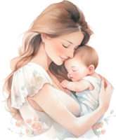 Watercolor Beautiful Silhouette Mother Holding a Baby in Hand Happy Mother's Day png