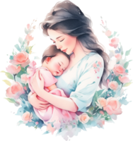 acuarela hermosa silueta madre participación un bebé en mano contento de la madre día png