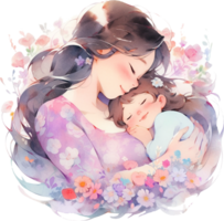 Watercolor Beautiful Silhouette Mother Holding a Baby in Hand Happy Mother's Day png