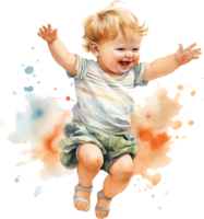 Aquarell Tanzen Kind, glücklich Junge tanzen, spielen Junge, Aquarell Clip Art isoliert auf Weiß Hintergrund. png