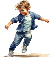 vattenfärg dans unge, Lycklig pojke dansa, spelar pojke, vattenfärg ClipArt isolerat på vit bakgrund. png