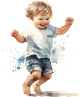 Watercolor dancing kid, happy boy dance, playing boy, watercolor clipart isolated on white background. png
