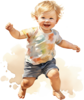 Watercolor dancing kid, happy boy dance, playing boy, watercolor clipart isolated on white background. png