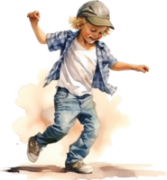 vattenfärg dans unge, Lycklig pojke dansa, spelar pojke, vattenfärg ClipArt isolerat på vit bakgrund. png