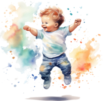 aquarelle dansant enfant, content garçon danse, en jouant garçon, aquarelle clipart isolé sur blanc Contexte. png