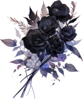 Watercolor Black rose bouquet isolated on white background. Black roses and buds, background white. Black rose png