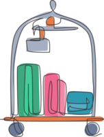 uno soltero línea dibujo de equipaje carretilla en hotel gráfico ilustración. hotel habitación Servicio concepto. moderno continuo línea dibujar diseño png