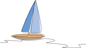 un Célibataire ligne dessin de voile bateau voile sur le mer illustration. l'eau transport véhicule concept. moderne continu ligne dessiner graphique conception png