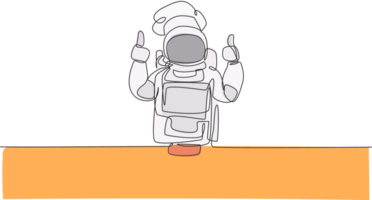 One continuous line drawing of young astronaut chef giving thumbs up gesture for delicious food. Healthy cuisine food menu on restaurant concept. Dynamic single line draw design illustration png