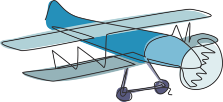 Célibataire continu ligne dessin de rétro biplan en volant sur le ciel. avion véhicule pour guerre concept. branché un ligne dessiner conception graphique illustration png