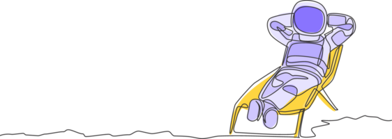Single continuous line drawing of young astronaut tanning and take a sleep napping on sun longer in moon surface. Space man cosmic galaxy concept. Trendy one line draw design illustration png