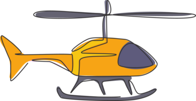 Single continuous line drawing of flying helicopter. Air transportation vehicle concept. Trendy one line draw design illustration graphic png