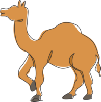 solteiro contínuo linha desenhando do selvagem árabe camelo. ameaçadas de extinção animal nacional parque conservação. safári jardim zoológico conceito. na moda 1 linha desenhar Projeto gráfico ilustração png