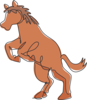 Single continuous line drawing of wild horse mustang. Endangered animal national park conservation. Safari zoo concept. Trendy one line draw design graphic illustration png