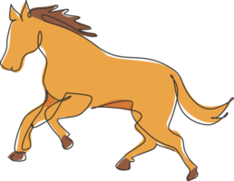 One continuous line drawing of strong cute horse. Wild animal national park conservation. Safari zoo concept. Dynamic single line draw graphic design illustration png