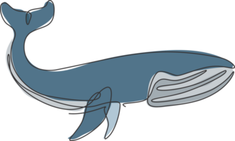 einer Single Linie Zeichnung von Riese Blau Wal Illustration. geschützt Spezies im Pazifik Ozean. riesig unter Wasser Kreatur Konzept. modern kontinuierlich Linie Grafik zeichnen Design png