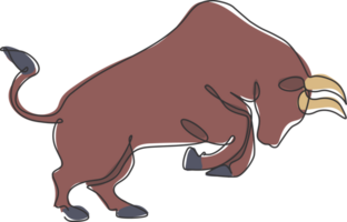 un disegno a tratteggio continuo di un toro spagnolo arrabbiato. conservazione del parco nazionale di animali selvatici. concetto di zoo safari. illustrazione grafica vettoriale di disegno dinamico a linea singola png