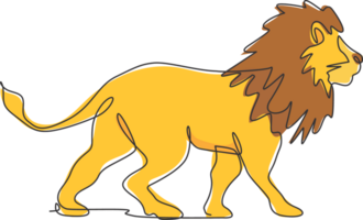 un Célibataire ligne dessin de sauvage Masculin Lion illustration. protégé espèce nationale parc conservation. safari zoo concept. moderne continu ligne dessiner graphique conception png