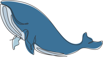 un Célibataire ligne dessin de bleu baleine illustration. en danger mammifère animal dans océan. gigantesque sous-marin créature concept. moderne continu ligne dessiner graphique conception png